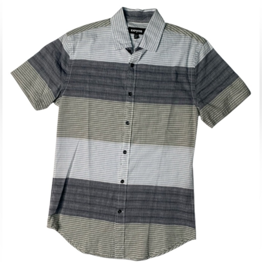 Sz various Express Gray Casual Button Down Shirt with Modern Stripes